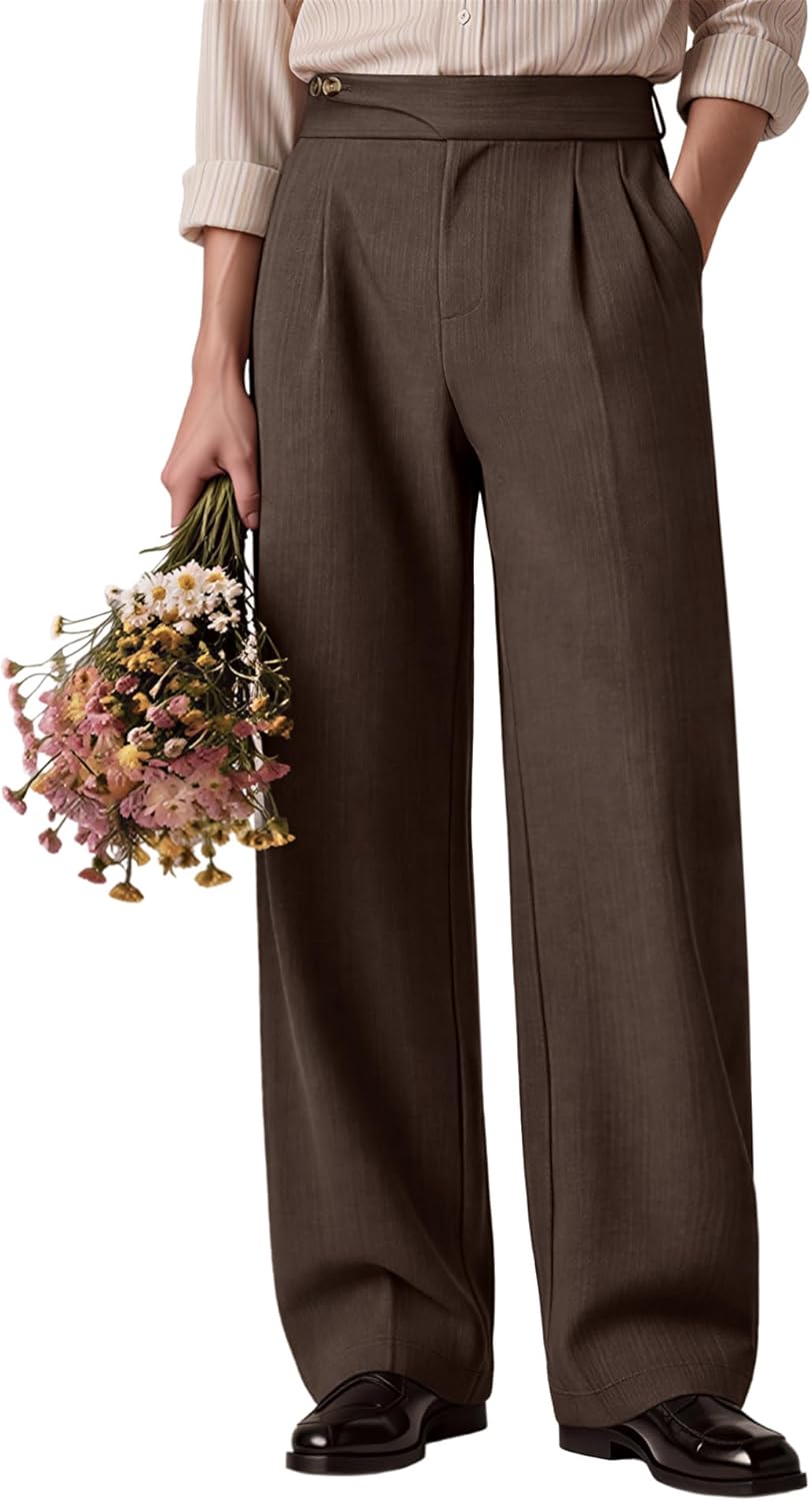 Mens Baggy Dress Pants Old Money Vintage Pleated Wide Leg Pants Summer Casual Slacks Relaxed Fit Trousers
