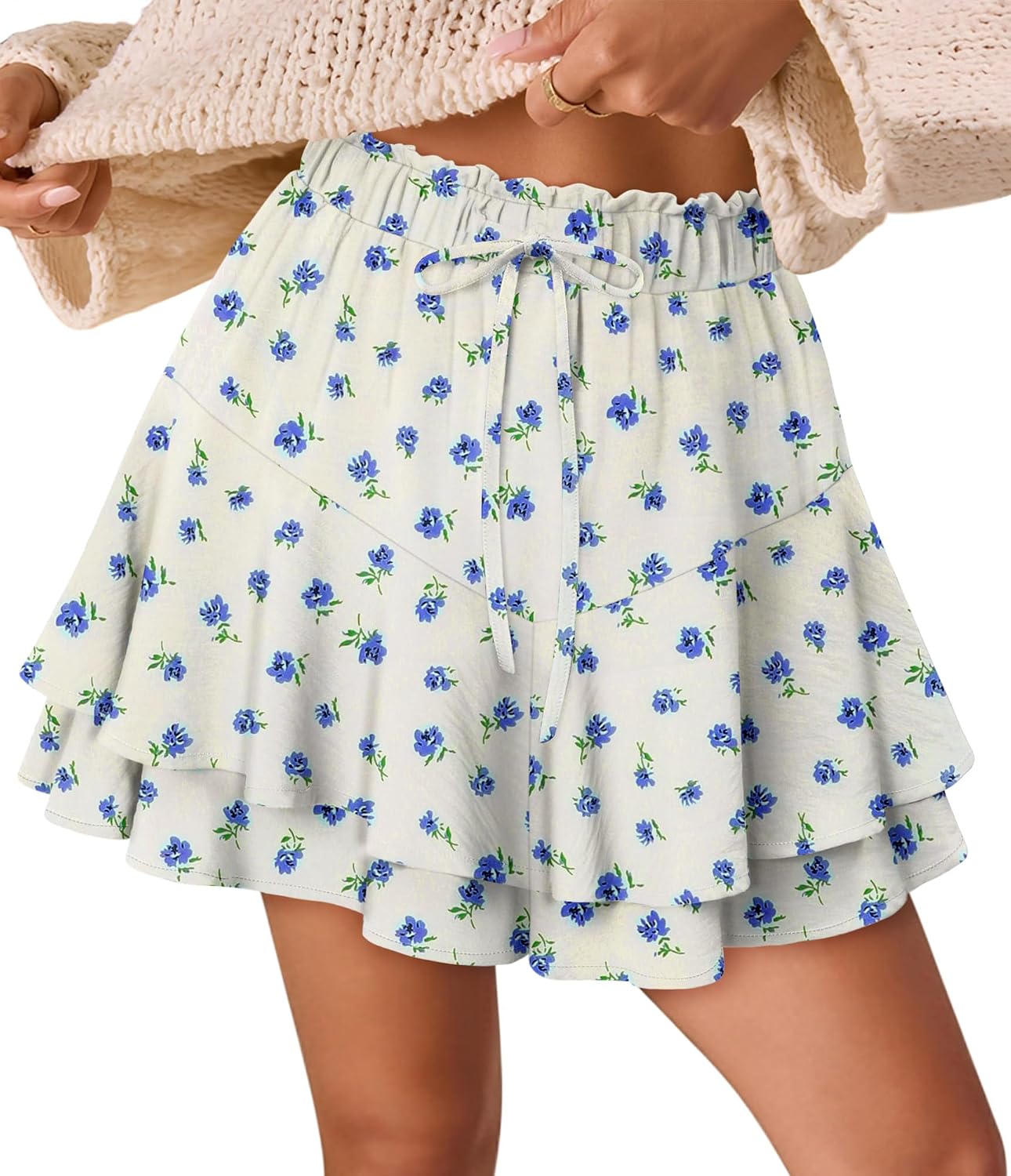 Skorts for Woman Mini Skirts Summer Shorts Boho Casual Beach Ruffle Flowy Shorts Trendy Outfits