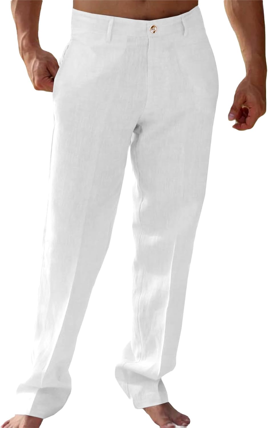 Mens Casual Pants Linen Elastic Waist Lightweight Straight Leg Pants Cotton Loose Fit Summer Beach Yoga Trousers Mens Casual Pants Linen Elastic Waist Lightweight Straight Leg Pants Cotton Loose Fit Summer Beach Yoga Trousers