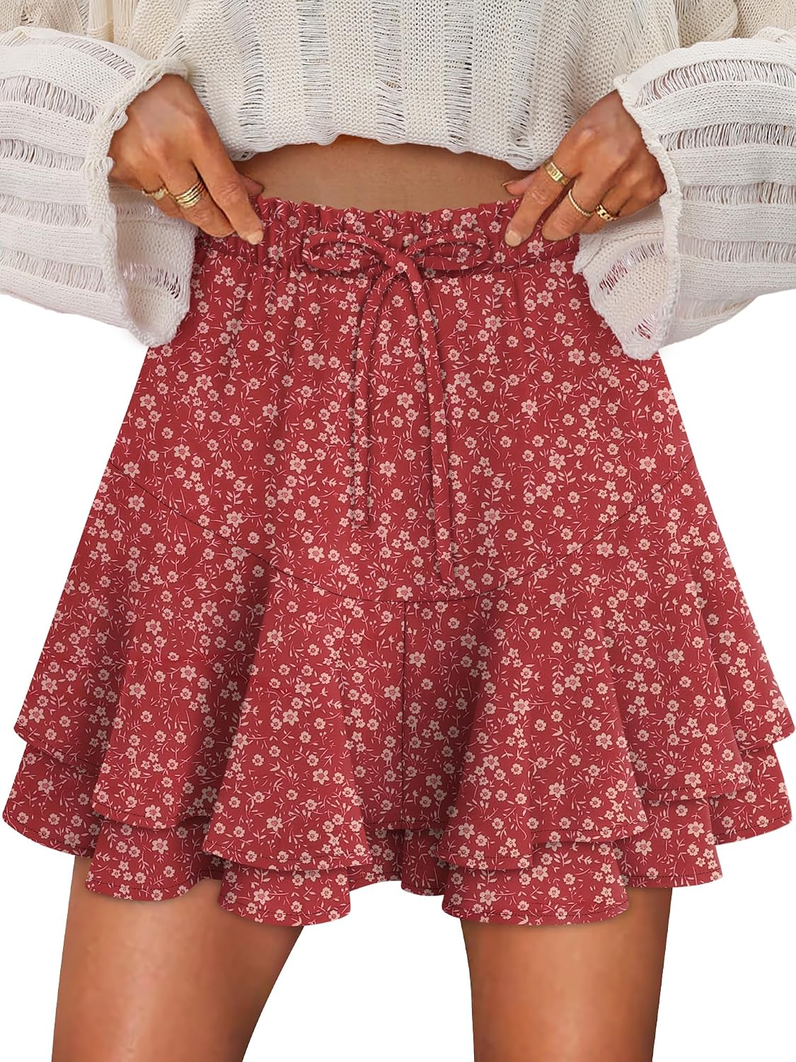Skorts for Woman Ruffle Mini Skirts Flowy Boho Athletic Shorts High Waisted Trendy Outfits Ladies