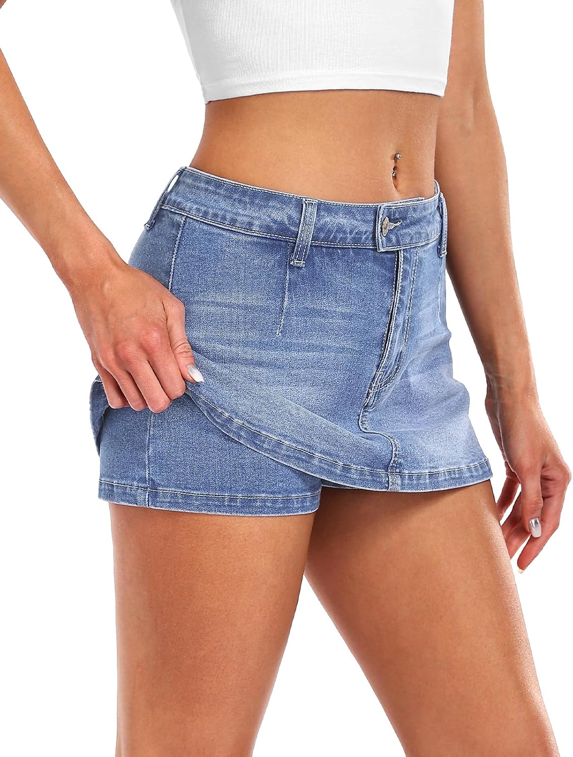 Low Rise Mini Skirt for Women, High Stretch Jean Skirt with Shorts Underneath Y2k Micro Skort