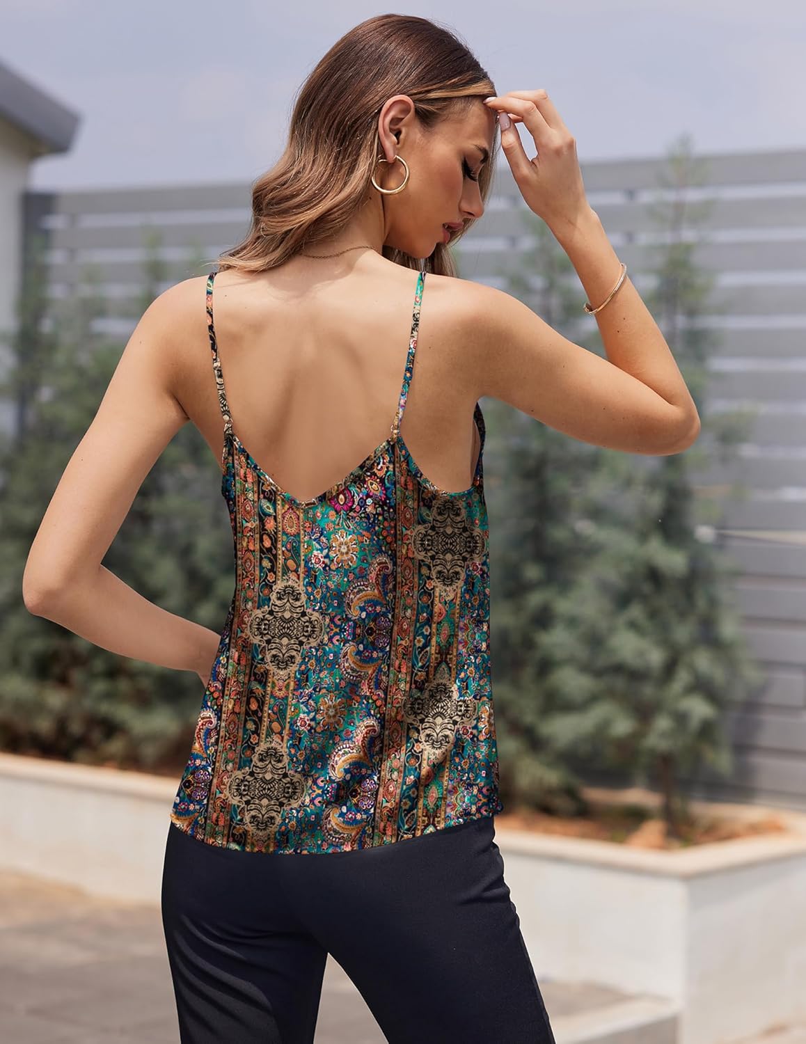 Women's Lace Silk Satin Pajama Tank Tops V Neck Camisole Soft Spaghetti Strap Tops Loose Sleepwear Women's Lace Silk Satin Pajama Tank Tops V Neck Camisole Soft Spaghetti Strap Tops Loose Sleepwear