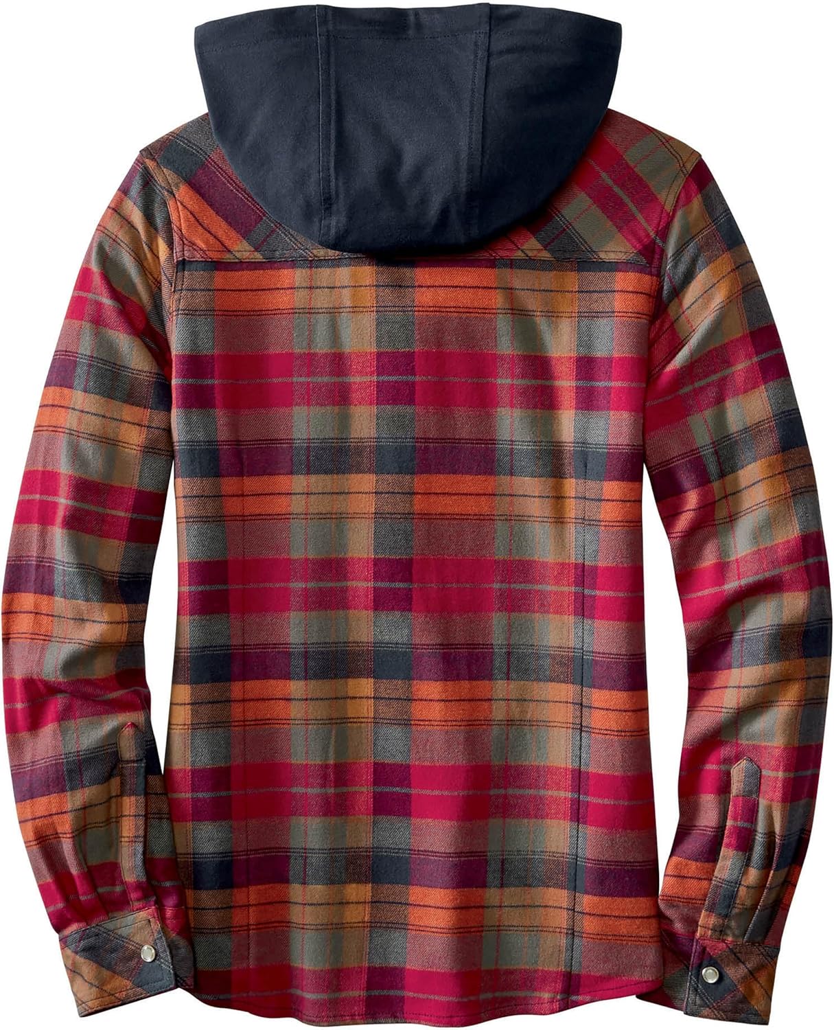 Women's Hooded Flannel Button Up Shirt Rust Orange Plaid Long Sleeve Oversized Casual Fall Jacket