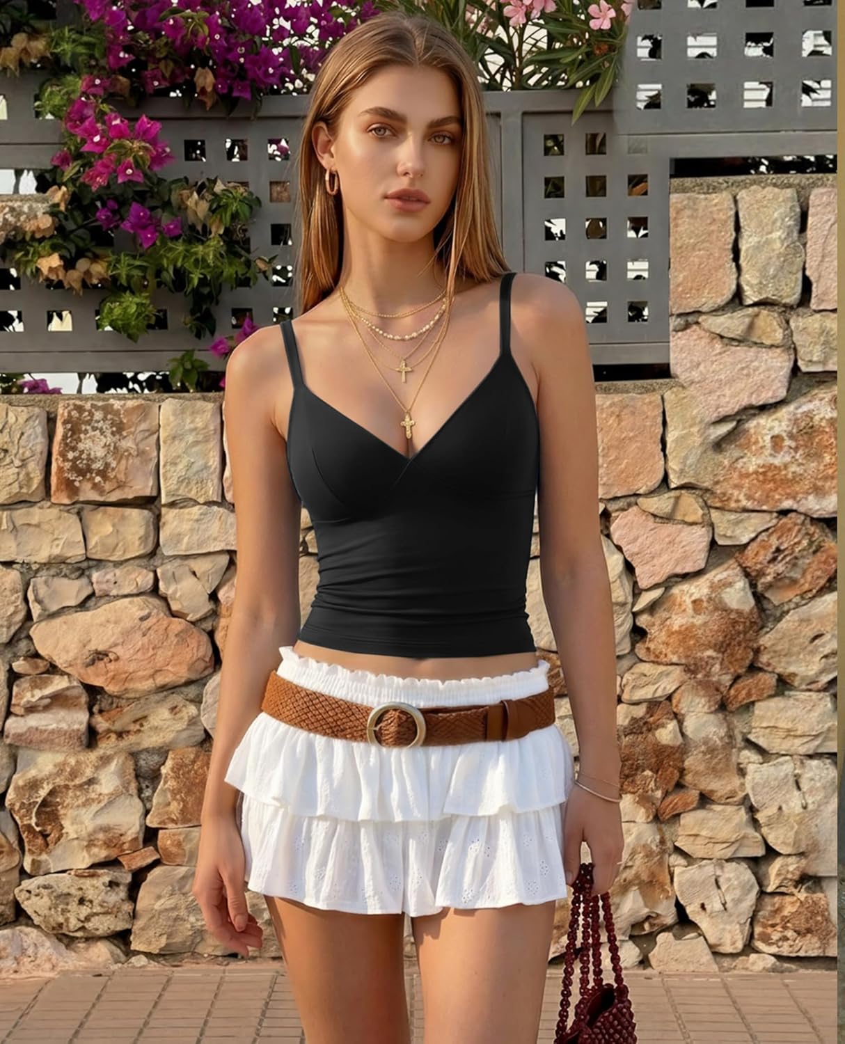 Women's V Neck Camisole Tank Tops Cami Crop Y2K Double Lined Sexy Going Out Summer Outfits Women's V Neck Camisole Tank Tops Cami Crop Y2K Double Lined Sexy Going Out Summer Outfits
