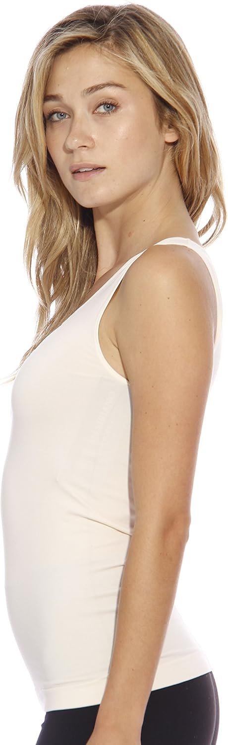 Seamless Premium Ladies Tank Top Black Scoop Neck Narrow Straps Slim Jersey Camisole