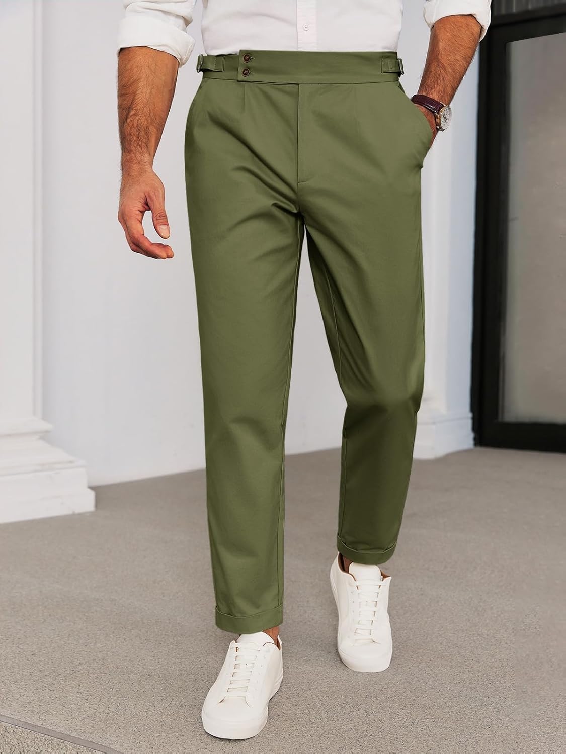 Mens Chinos Cotton Pants Slim Fit Pleated Front Dress Pants Casual Stretchy Tapered Trousers Mens Chinos Cotton Pants Slim Fit Pleated Front Dress Pants Casual Stretchy Tapered Trousers