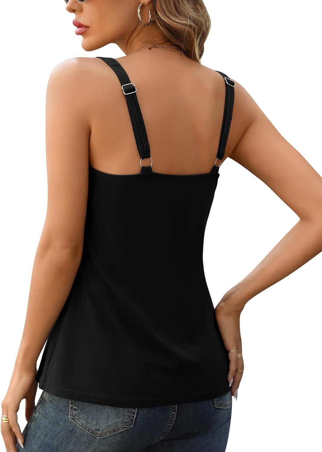 Tank Top for Women with Built-in Padded Bra Adjustable Wide Strap Camisole Cotton Cami Shirts