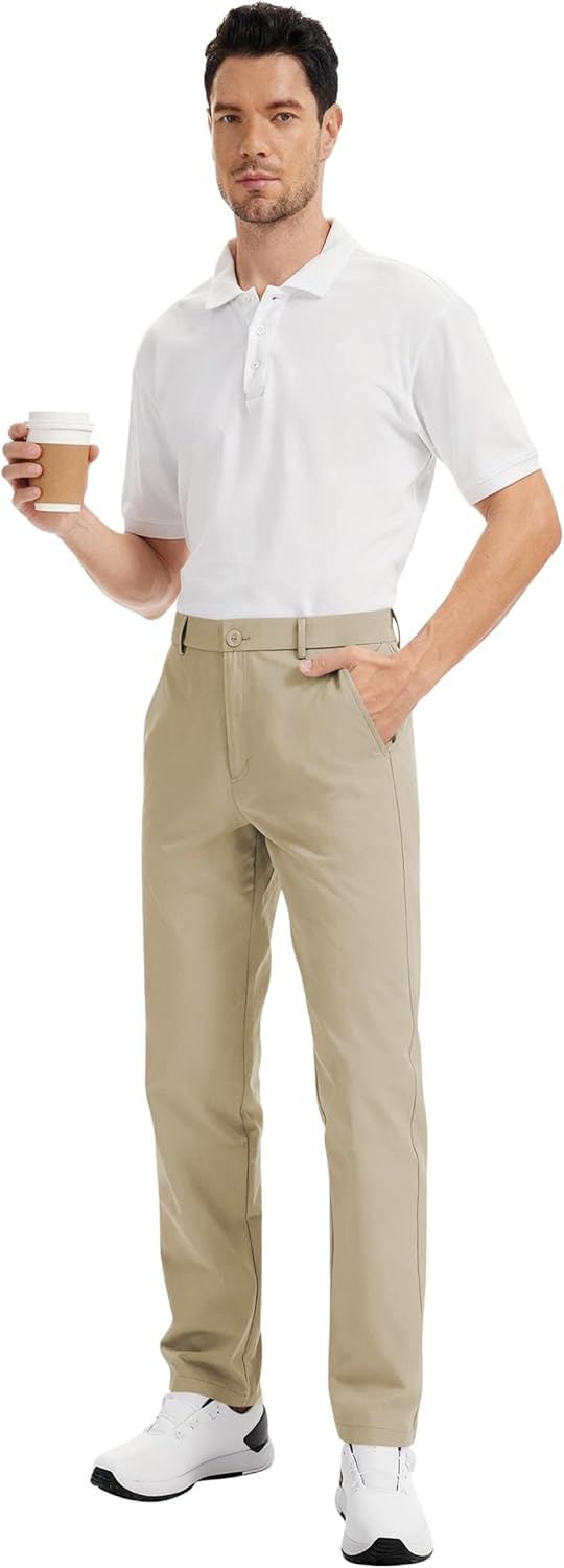 Mens Golf Pants Work Dress Pants Stretch Lightweight Classic Fit Casual Trousers with Pockets