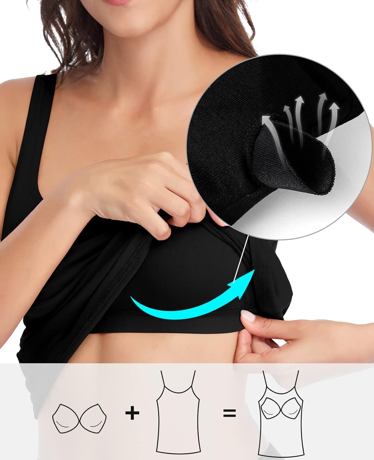 Tank Top for Women with Built-in Padded Bra Adjustable Wide Strap Camisole Cotton Cami Shirts