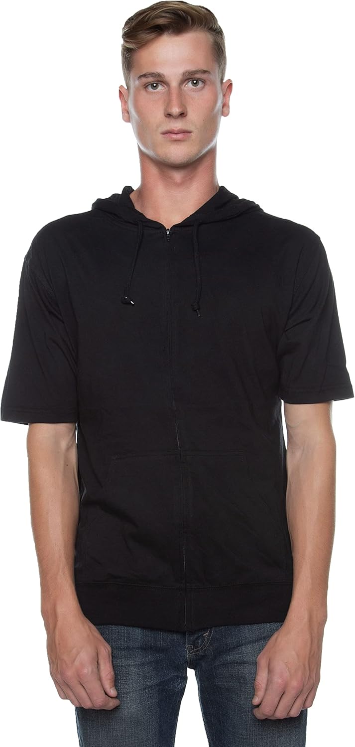 Unisex Casual Short Sleeve Zip Up Hoodie Black White Lightweight Jersey Hooded Sweatshirt Kangaroo Pocket for Men and Women Unisex Casual Short Sleeve Zip Up Hoodie Black White Lightweight Jersey Hooded Sweatshirt Kangaroo Pocket for Men and Women
