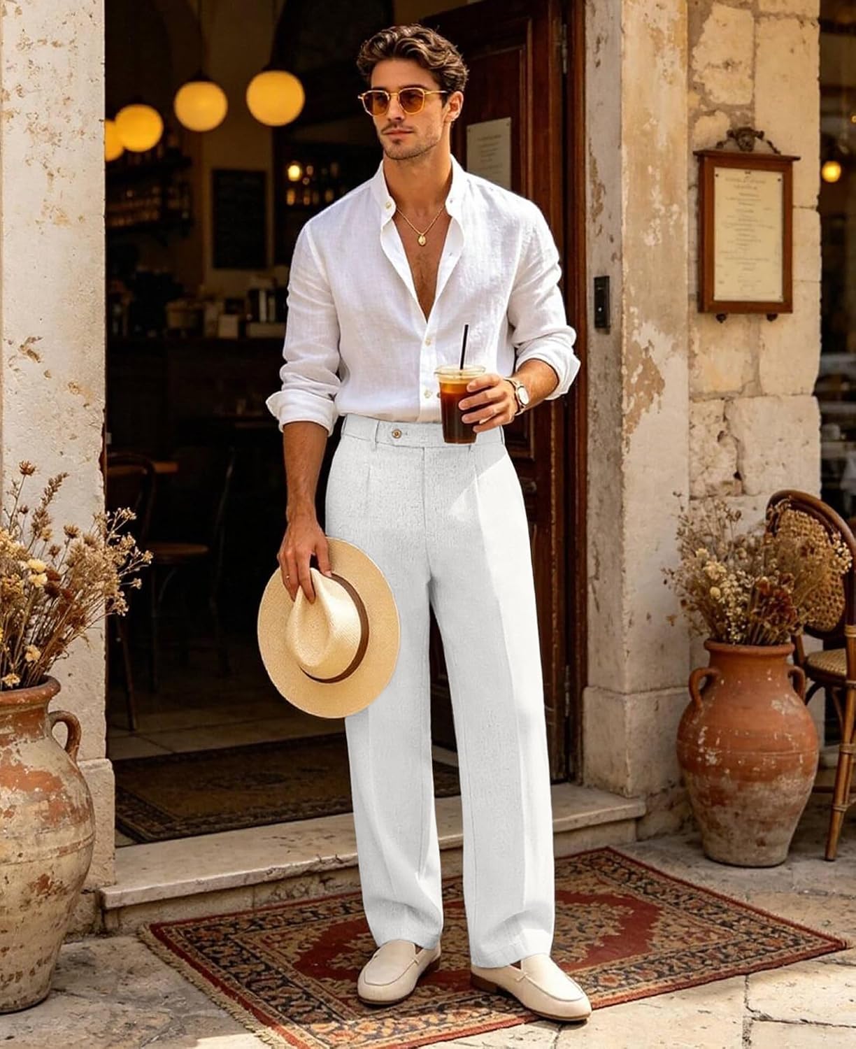 Mens Linen Casual Dress Pants Old Money Pleated Wide Leg Baggy Vintage Relaxed Fit Slacks Work Office Trousers Mens Linen Casual Dress Pants Old Money Pleated Wide Leg Baggy Vintage Relaxed Fit Slacks Work Office Trousers