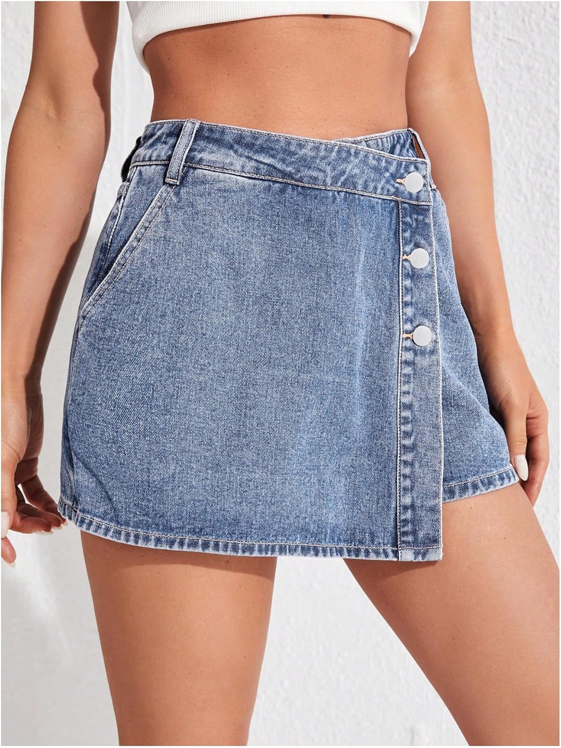 Women's High Waisted Button Front Skort Asymmetrical Hem Skirt Shorts