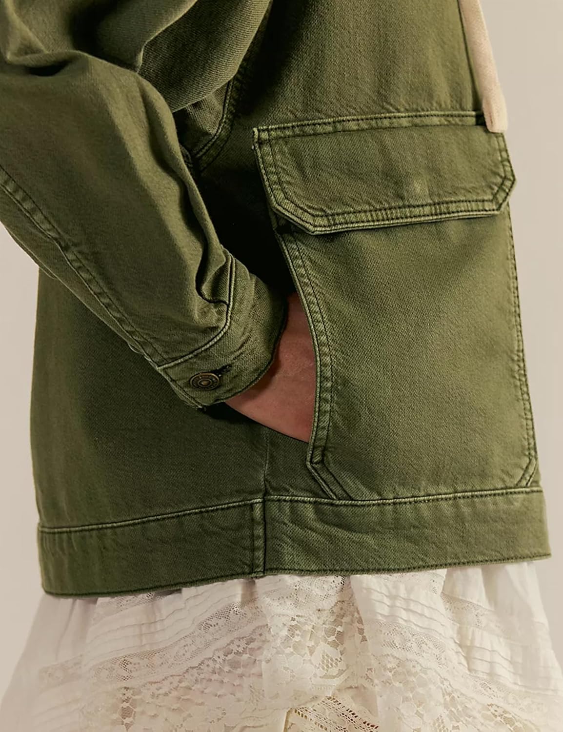 Women's Oversized Hooded Quilted Jacket Olive Green Half Zip Pullover Coat with Pockets Long Sleeve Casual Fall