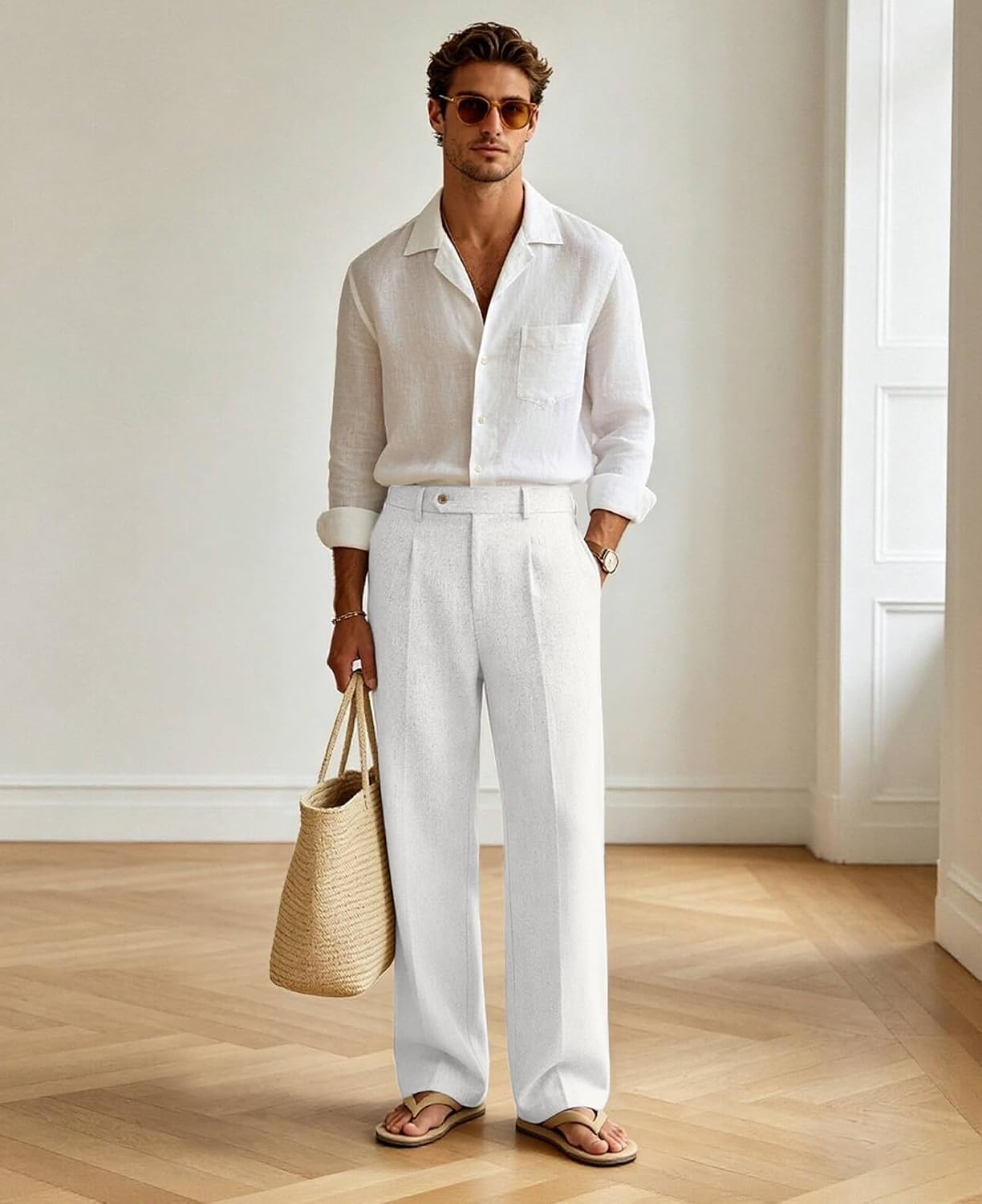 Mens Linen Casual Dress Pants Old Money Pleated Wide Leg Baggy Vintage Relaxed Fit Slacks Work Office Trousers Mens Linen Casual Dress Pants Old Money Pleated Wide Leg Baggy Vintage Relaxed Fit Slacks Work Office Trousers