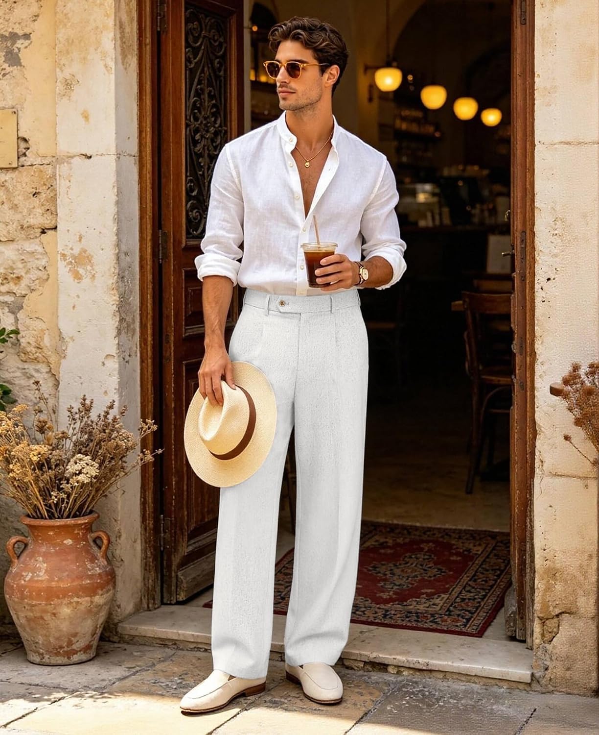 Mens Linen Casual Dress Pants Old Money Pleated Wide Leg Baggy Vintage Relaxed Fit Slacks Work Office Trousers Mens Linen Casual Dress Pants Old Money Pleated Wide Leg Baggy Vintage Relaxed Fit Slacks Work Office Trousers
